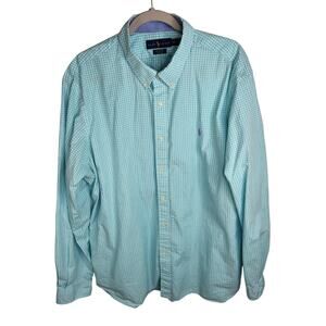 Ralph Lauren Gingham Long Sleeve Button Down Shirt Men's Size‎ XXL Aqua White